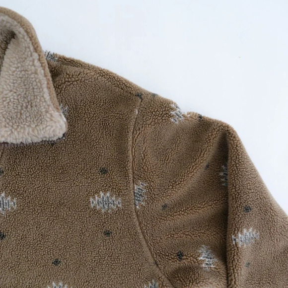 Woolrich Brown And Tan Reindeer Snowflake Fleece Hack Zip Pullover Sweater Large - Picture 10 of 11
